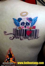 Motif de tatouage de panda à ailes bleues avec code à rayures