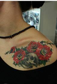 Female shoulders beautiful looking colorful skull rose pattern pictures