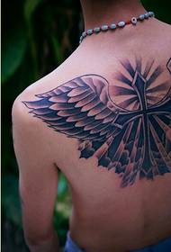 Fashion back personality cross wings tattoo picture picture