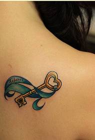 Stylish female shoulder nice looking color key tattoo pattern picture
