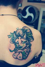 Beauty back shoulder Japanese ghost art 伎 tattoo picture