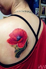 Back shoulder beautiful poppies tattoo pattern picture