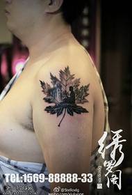 Scenic tattoo pattern in classic maple leaf