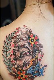 Female shoulder personality sailing tattoo picture picture
