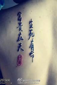Chinese traditional calligraphy text tattoo pattern