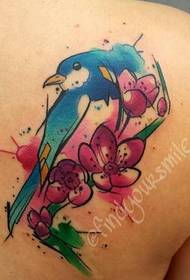 A shoulder color flower and bird tattoo pattern picture