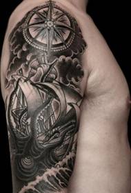 Classic compass octopus tattoo pattern