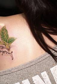Green tea leaf English fresh shoulder tattoo picture