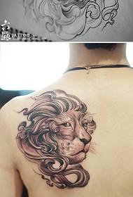 Shoulder ink Chinese style curled lion tattoo pattern
