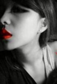 90 red lips beauty shoulders elegant red feather tattoo pictures