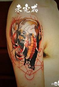 Painted geometric lines elephant tattoo pattern