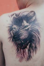 Shoulder domineering blood wolf head tattoo pattern picture