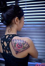 Rose fan girl shoulder tattoo picture