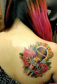 Fashion music microphone back shoulder tattoo picture