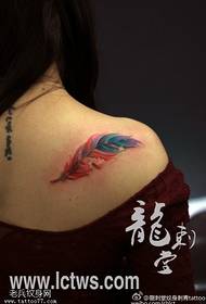Shoulder colorful spotted feather tattoo pattern