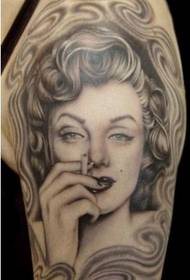 Strong man handsome shoulder European and American smoking woman tattoo picture picture