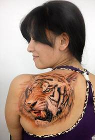 Personality woman's shoulders cool color tiger head tattoo pattern pictures