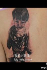 Shoulder full of father love cute child portrait tattoo pattern