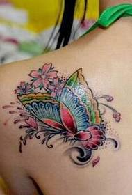 美女肩部华丽唯美的蝴蝶纹身图图片