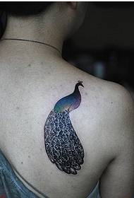 Purple and beautiful peacock tattoo pattern picture on the shoulders