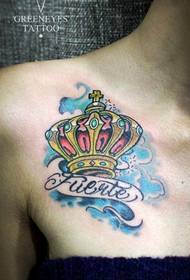 Shoulder back color crown tattoo pattern