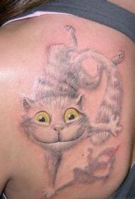 一张肩部3D彩色卡通猫咪纹身纹身图片