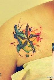 Shoulder color splash ink pentagram tattoo pattern