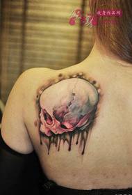 Dreamy colorful pink skull shoulder tattoo picture