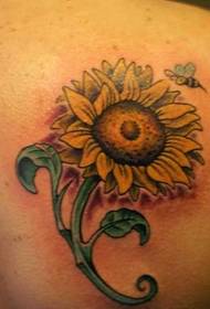 Back shoulder sunflower tattoo picture