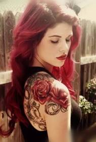 Girl shoulder fashion flower tattoo