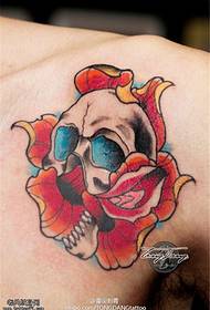 Shoulder color skull rose tattoo pattern