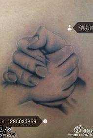 Realistic father holding son's hand tattoo pattern