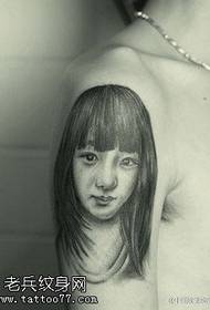 Shoulder daughter portrait tattoo pattern