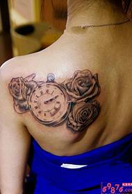 Beautiful rose time shoulder tattoo picture