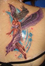Girl shoulders beautiful colored angel wings tattoo picture