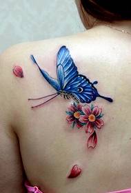 美女肩部经典好看的彩色蝴蝶纹身图案图片
