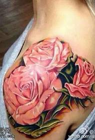 Shoulder thorns pink rose tattoo pattern