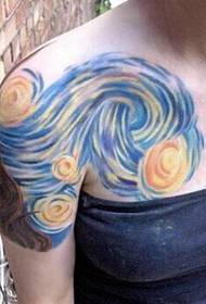 Girl's shoulders beautiful and beautiful color tattoo pattern pictures
