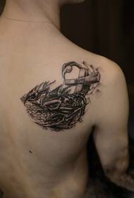 Boys shoulder black gray braid personality tattoo pictures