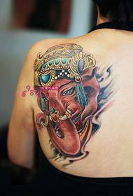 Kleur olifant god Gaza schouder tattoo foto