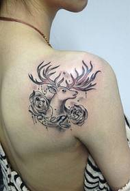 Női váll antilop rózsa tetoválás mintás képet