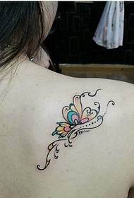 Female shoulders beautiful looking colorful butterfly tattoo pattern pictures