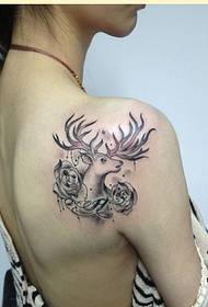 Female shoulders beautiful looking antelope rose tattoo picture