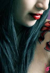 Flirting beautiful woman shoulder bow tattoo