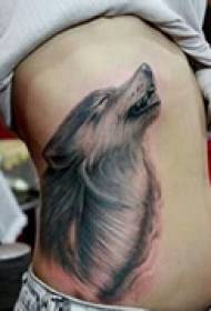 Personality gray wolf waist tattoo