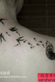 Girl likes shoulder dandelion swallow tattoo pattern