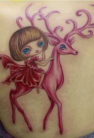 女人纹身图案:肩部卡通娃娃小鹿纹身图案