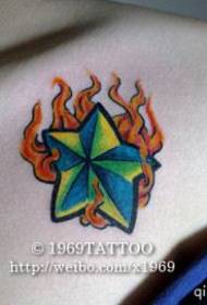 Patrón de tatuaje de llama de pentagrama de color que les gusta a las chicas