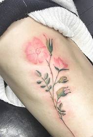 non-mainstream girl side waist beautiful flower tattoo pattern