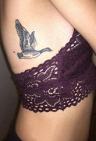 Bočni struk ženskog djevojka bočni struk na slici crne guske tetovaža